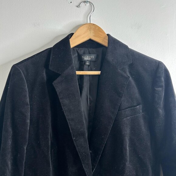 Talbots Velvet Blazer Jacket Sz 14 Black Single Button Elegant Luxury Romantic - Picture 2 of 9